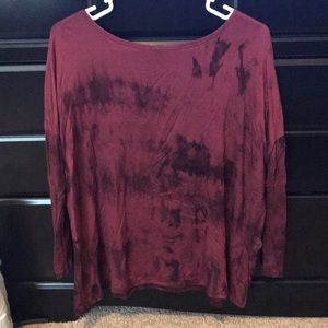 Maroon tie dye long sleeve piko top